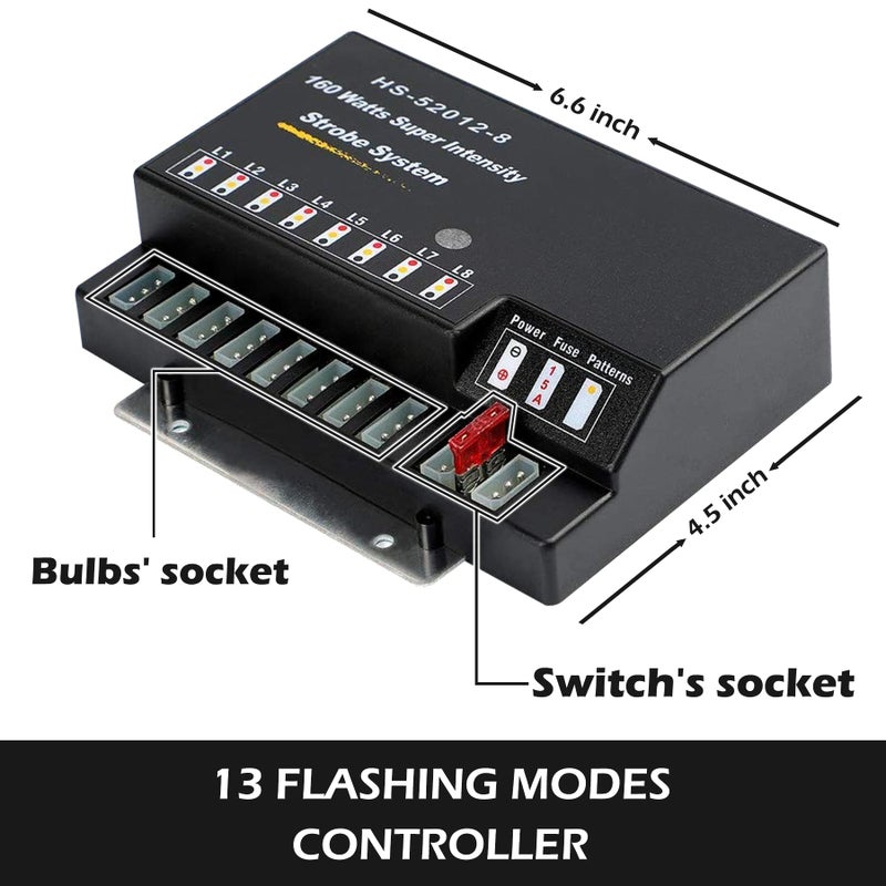 SMALLFATW Hideaway Strobe Lights Kit 8 HID Bulbs 13 Flashing Mode Memory Recall Function, 16 Feet Power Cord with Controller, Emergency Strobe Lights for Trucks Vehicles, White - Image 4